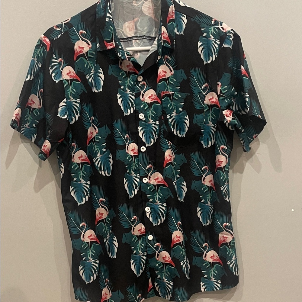 Tropical Flamingo Print Men's Shirt medium like new